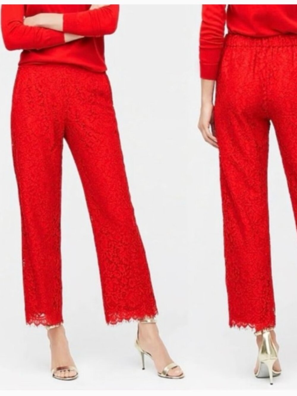 J. Crew Red Floral Lace Scalloped Hem Crop Pants - 12 Peyton
